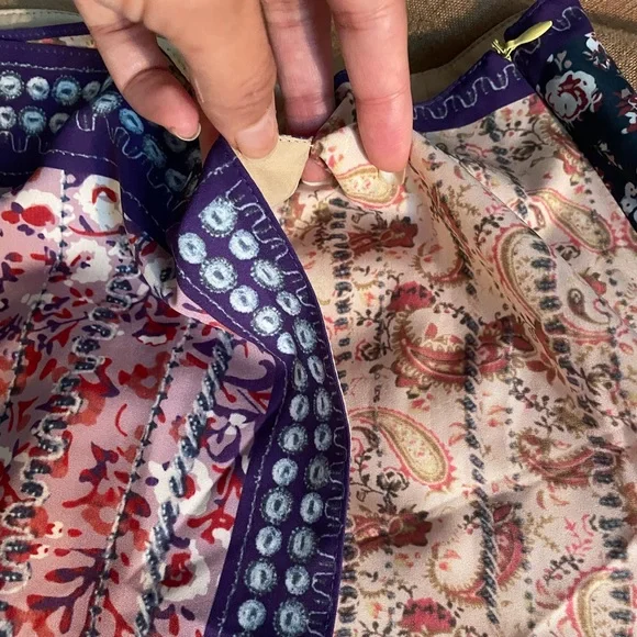 NEW Commense Navy Multicolor Paisley Patterned Floral Asymmetric Mini Skirt Sz M - Picture 4 of 7